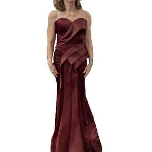 John Paul Ataker strapless mermaid gown-size 4 petite maroon